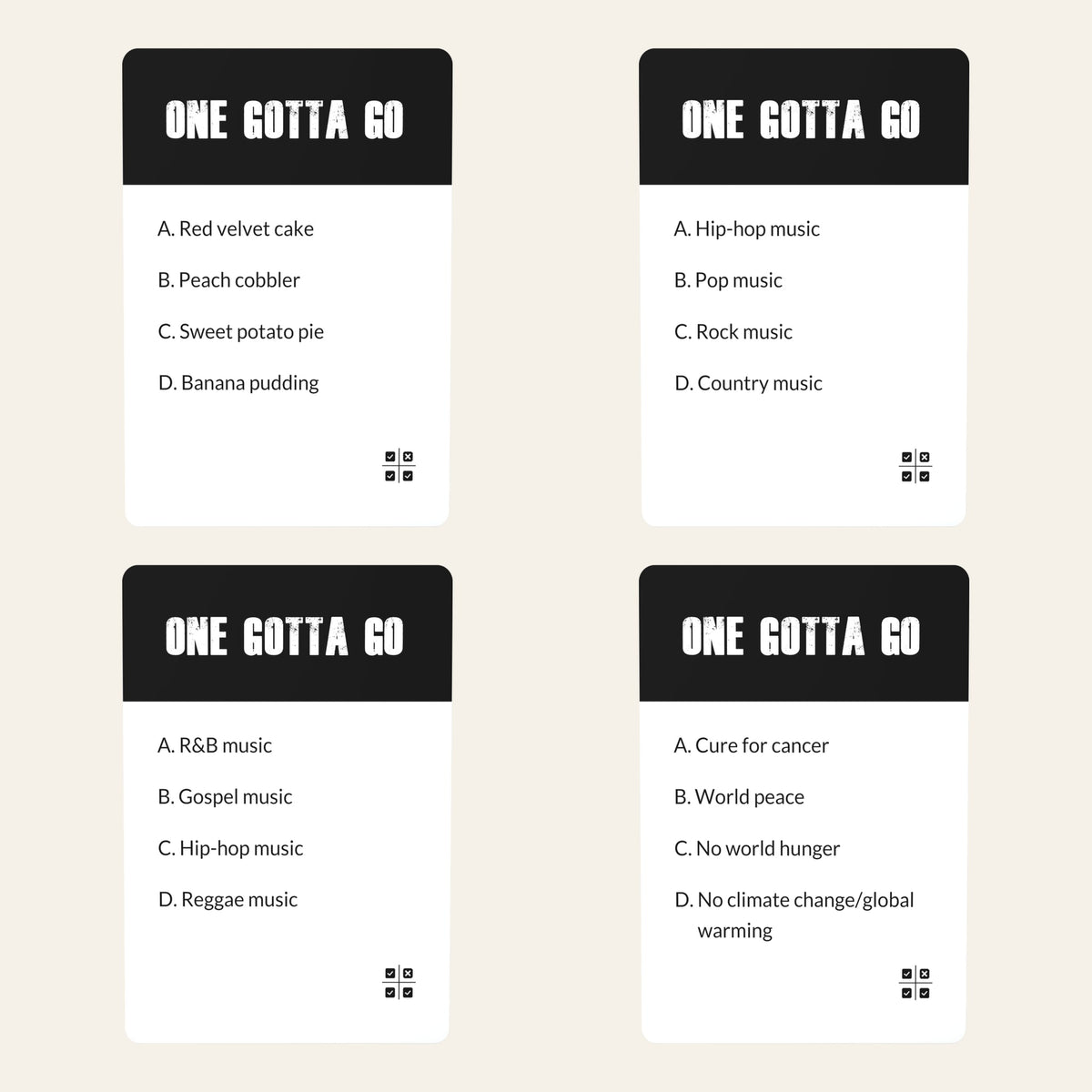 Sample cards from The First Deck and The Culture Deck